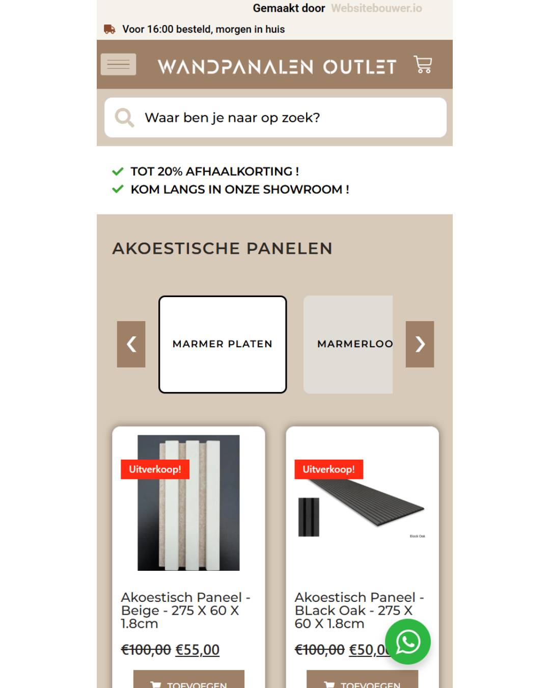 Google reviews integratie voor Wandpanelenoutlet webshop in Utrecht